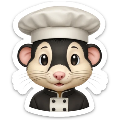 A rat with a fringe, long black hair and chefs hat sticker