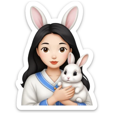 Beautiful Asian woman holding Dutch bunny  sticker