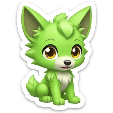 Cute Shiny Chibi Lime-Green Fakémon-Wolf-Pokémon Full Body sticker