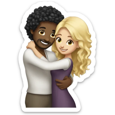 Arab Man black curly hair hugging blonde girl  sticker