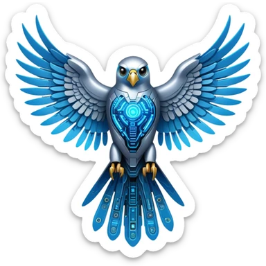 The Cybernetic Falcon
A high-tech falcon with holographic wings resembling circuit boards.
Symbolizes speed, intelligence, and vision—like AI navigating the future.
Neon-blue eyes and accents, showing its connection to decentralized tech. sticker
