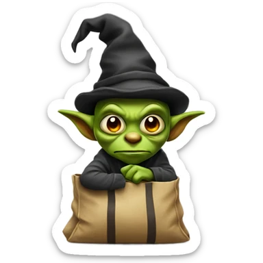 Goblin with a loot bag wearing hat for his eyes not to be seen sticker