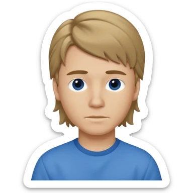 boy with dark blonde hair in a mullet with a neat blue shirt (blouse) sticker