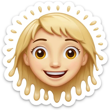 A joyful face with wide eyes and a big smile, tears of laughter flowing. The face radiates positive energy, surrounded by vibrant splashes in dynamic brush strokes. sticker