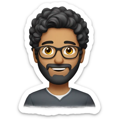 25YO Indian straight male with beard, wavy hair and specs saying hi sticker