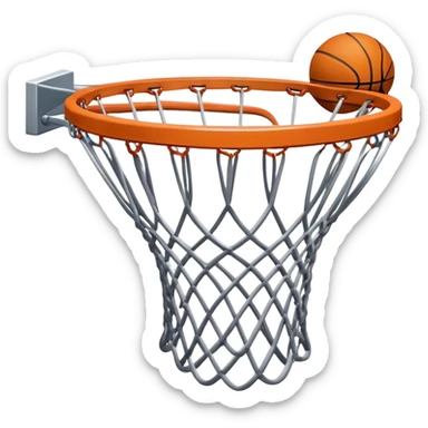 Cinematic Realistic image of a basketball hoop with a detailed metal rim and intricately woven net, captured in dynamic lighting that evokes the charged atmosphere of a competitive court sticker