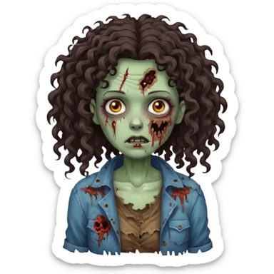 Zombie woman with curly, dark brown h longair (not thick or voluminous sticker