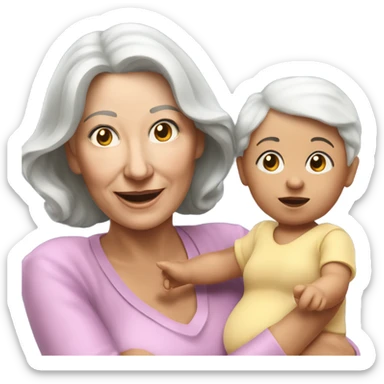 Create a 3d hyper realistic senior woman holding a cute baby girl  sticker