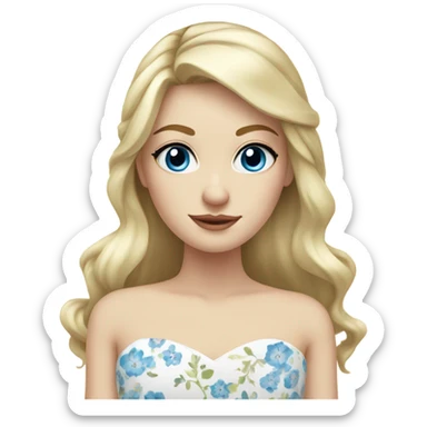Beautiful blond girl with blue eyes and floral wedding dress sticker