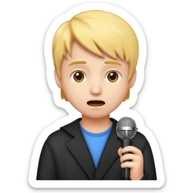 emoji student nervous afraid to speak, shy face, microphone crossed, white background sticker