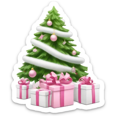 Light pink Christmas gifts under a white Christmas tree  sticker