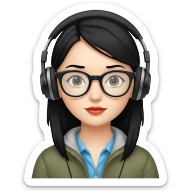 
gamer, black hair girl with glasses, headphone sticker