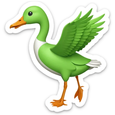 Emoji of a running goose with a very long neck and two legs. Use 🪿 shape but color it bright green (#39C700). The wings must be pressed tightly against the body, fully folded with no gap or spread. Do NOT show wings flapping or extended sticker