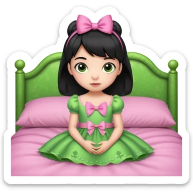 princess frog on bed pink bow with a pink dress cute girly pop black hair short baby bangs sticker