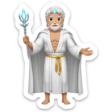 fullbody silverhair shirtless god ZEUS, white robe over shoulder, standing still sticker