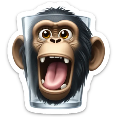 Insane Chimpanzee shaking his head with his tongue sticking out trying to escape the zoo grabbing on the glass sticker