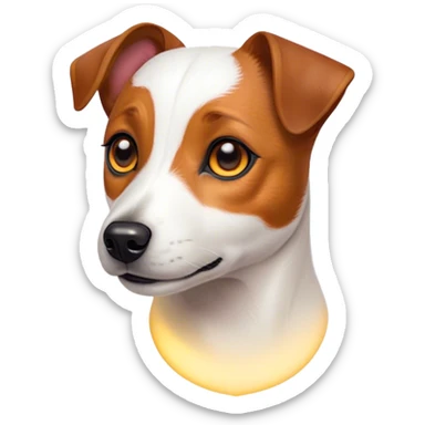 Cinematic Noble Jack Russell Terrier Portrait Emoji, Poised and spirited, with a compact, agile build in rich, warm tones, bright, alert eyes, perky ears, and a determined, lively expression, Simplified yet sharp and sophisticated features, highly detailed, glowing with a warm, natural luminescence, high shine, intelligent and resilient, stylized with an air of energetic authority, focused and alert, soft glowing outline, capturing the essence of a watchful and confident Jack Russell Terrier that appears ready to bound out of the screen with effortless energy! sticker
