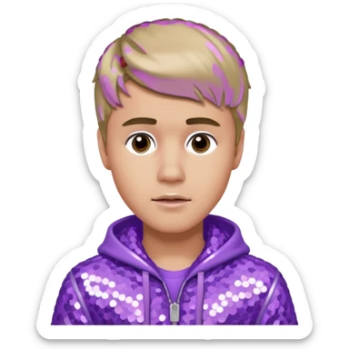 Justin Bieber with dark blonde hair, lilac sequin outfit sticker