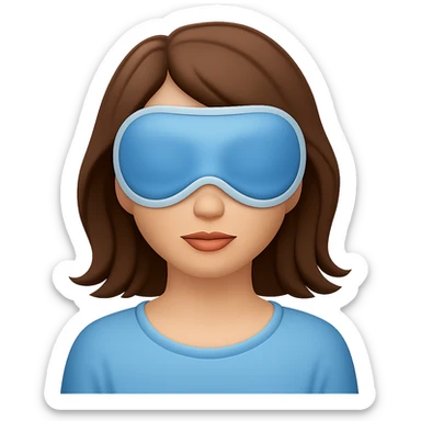 Apple emoji style woman with a sleep eye mask fully covering her eyes, brown hair, no pillow, no background sticker