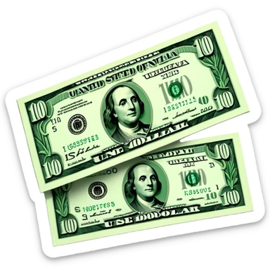3D realistic US 100 dollar bill sticker, slight perspective, centered, clean cutout, transparent background, no text, no watermark sticker