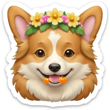 Corgi dog wearing a flower crown sticker