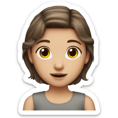 Girl with a brown hair and gray kitty sticker