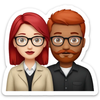 White red hair girl without glasses and brown indian guy with moustache and beard with glasses black hair  sticker