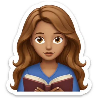 cute emoji of a woman with long light brown wavy hair and light brown eyes reading a book peacefully sticker
