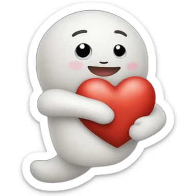 Raccom making a hug to a heart sticker