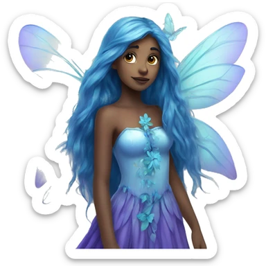 Beautiful,blue flower, fairy, blue, turqoise, silver, purple, long hair, big wings sticker
