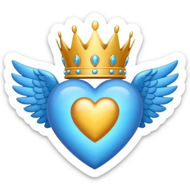 Un emoji de corazón completamente azul con alas y una corona sticker