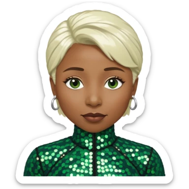 Cynthia Erivo with platinum blonde hair, dark green sequin outfit sticker