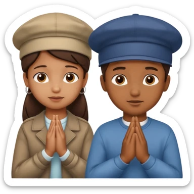 A BROWN MOTIVATIONAL girl and boy WITH A CAP ON WITH PRAYING HANDS sticker