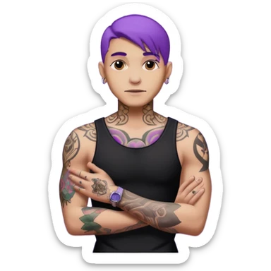 men with tatoos and hightlight that tatoos with purple hair and black dress sticker