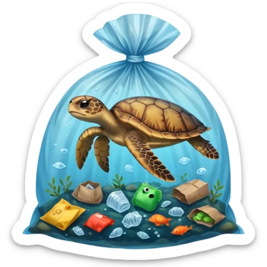 Sea turtle stuck in a plastic bag and other garbage  sticker