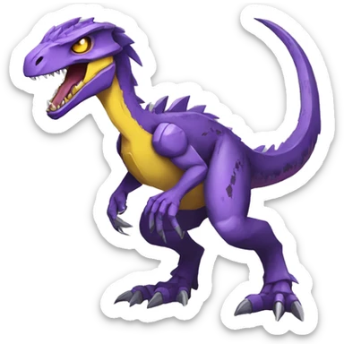  Edgy Purple Yellow Digimon-Fakemon-Velociraptor-Dragon-Mecha full body sticker