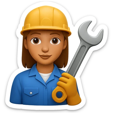 Make the wrench or tool much larger and more prominent in the hands of the person, with no background. The style should be consistent with the original image. sticker