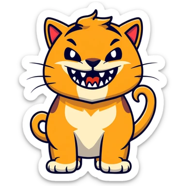 saber-toothed cat with comically small body and ridiculously oversized canine teeth, tiny head with massive fangs that dwarf the entire body sticker