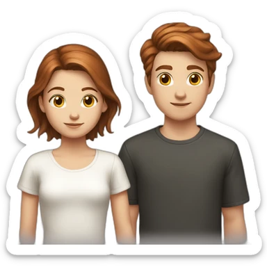 White young girl with dark copper-colored hair tied back with a white young boy with brown hair sticker