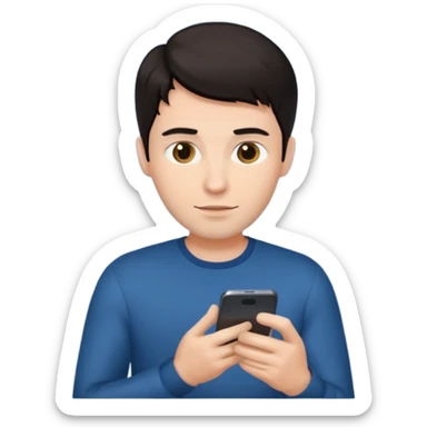 Dark haired man scrolling on his phone sticker
