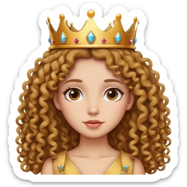 Curly girl with long hair and a crown sticker