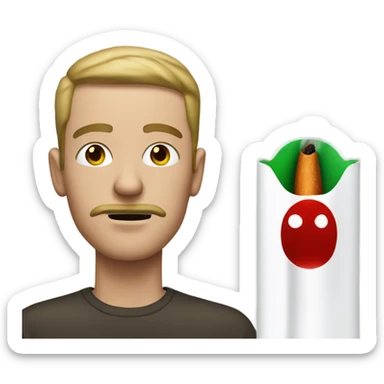 white man with red eyes due to a cold smoking a tan cigarette filled with green in his mouth sticker