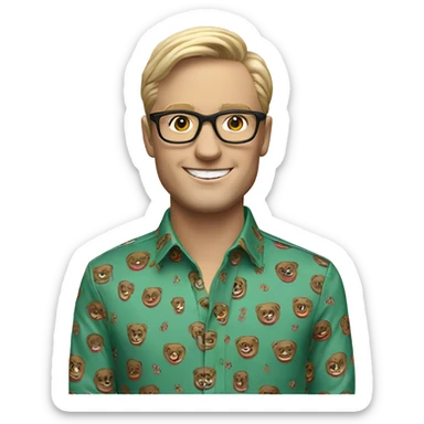 Smiling white man with gucci shirt, wearing eyeglasses   sticker