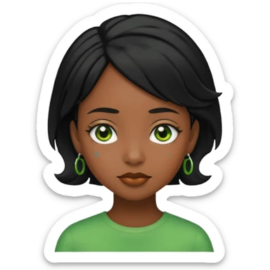black girl with black hair and green color hairclip sticker