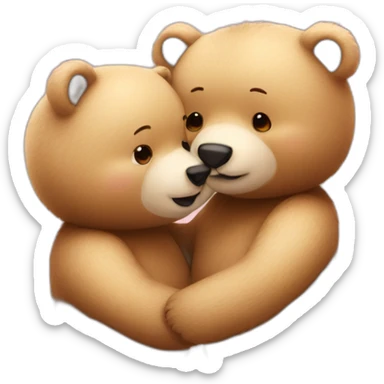 Female bear and male bear kissing, face only, with hearts above them sticker