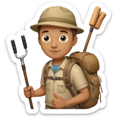 Montañero con mochila y bastones . sticker