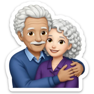  White no hiar Old man hugging dack skin curly hair woman sticker