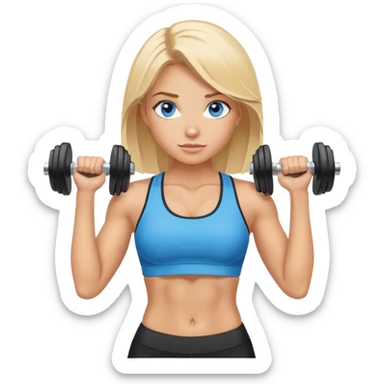 blonde gym girl with dumbells blue eyes sticker