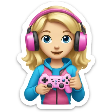 blonde hair blue eyed gamer girl pink  sticker
