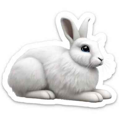 snowshoe hare very fluffy, no legs. laying down, side view, blue eyes sticker